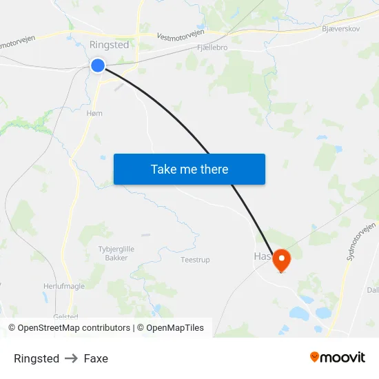 Ringsted to Faxe map