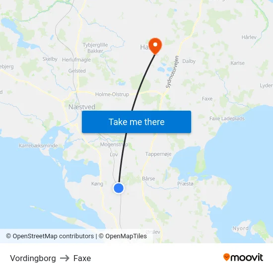Vordingborg to Faxe map