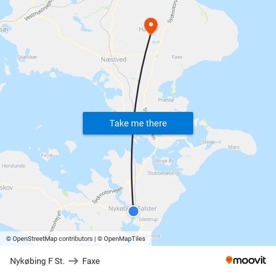 Nykøbing F St. to Faxe map