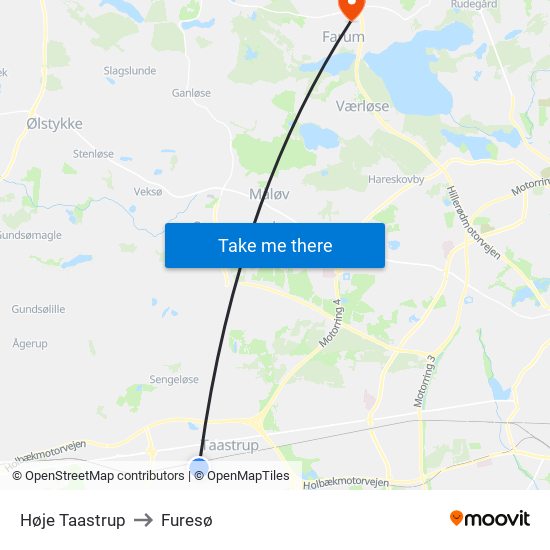 Høje Taastrup to Furesø map