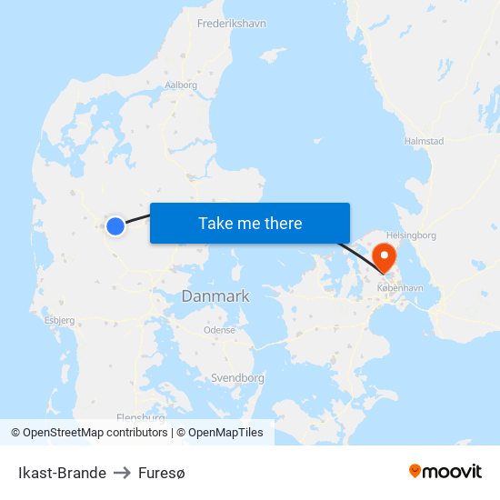 Ikast-Brande to Furesø map