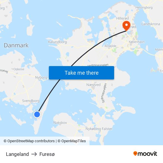 Langeland to Furesø map