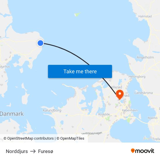 Norddjurs to Furesø map