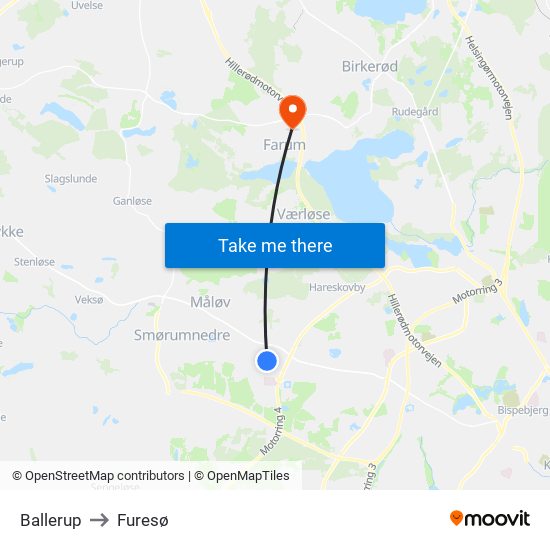 Ballerup to Furesø map
