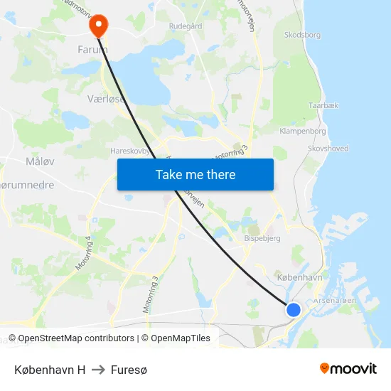 København H to Furesø map