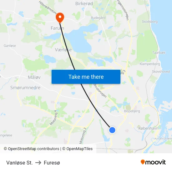 Vanløse St. to Furesø map