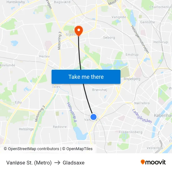 Vanløse St. (Metro) to Gladsaxe map