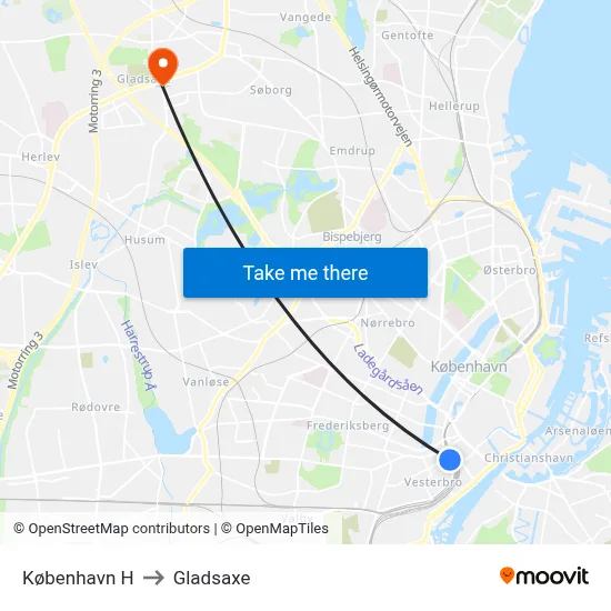 København H to Gladsaxe map