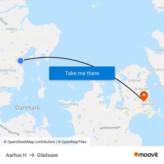 Aarhus H to Gladsaxe map