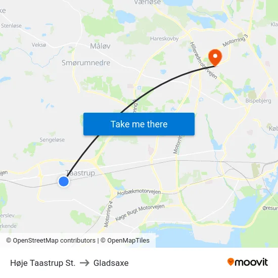 Høje Taastrup St. to Gladsaxe map
