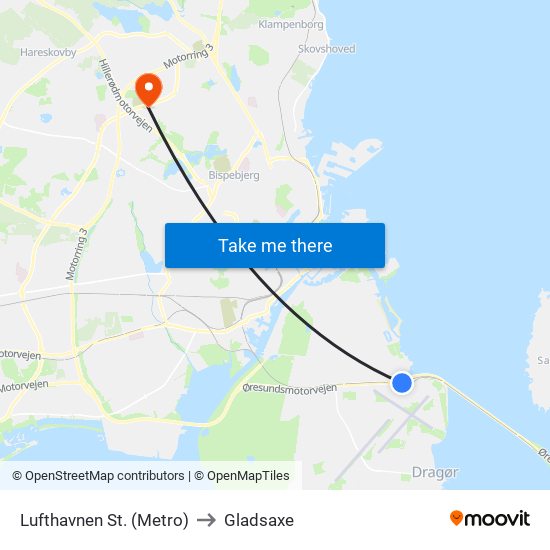 Lufthavnen St. (Metro) to Gladsaxe map