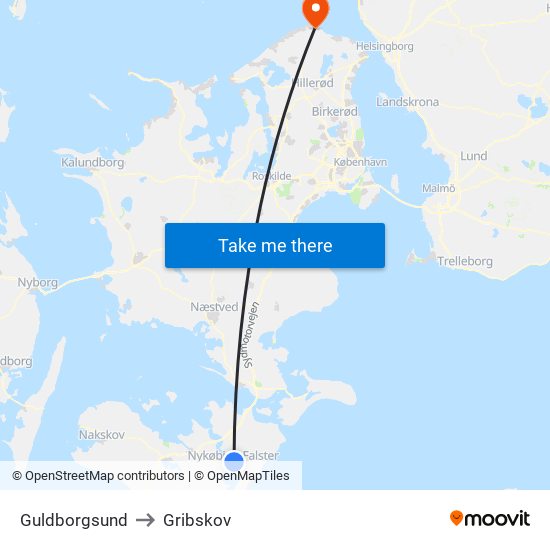 Guldborgsund to Gribskov map