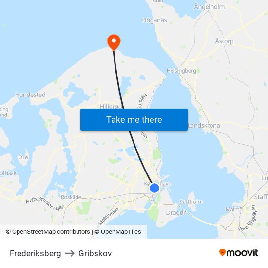 Frederiksberg to Gribskov map