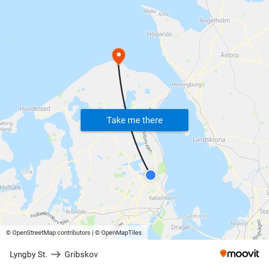 Lyngby St. to Gribskov map