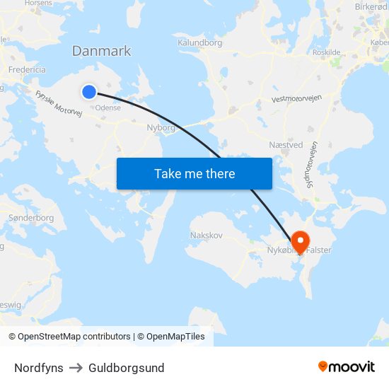 Nordfyns to Guldborgsund map