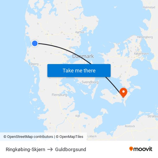 Ringkøbing-Skjern to Guldborgsund map