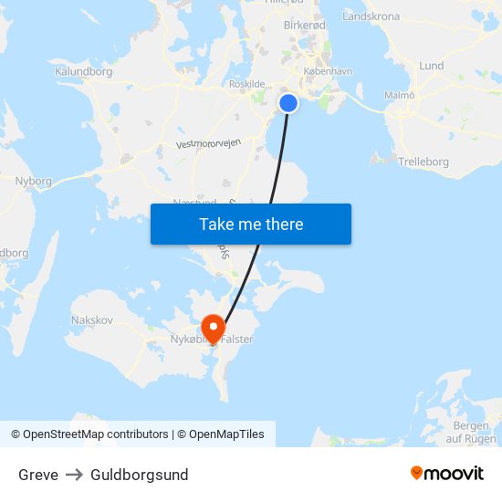 Greve to Guldborgsund map