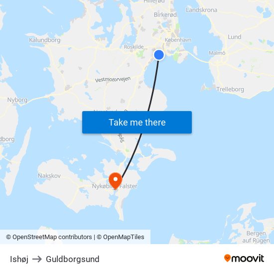 Ishøj to Guldborgsund map