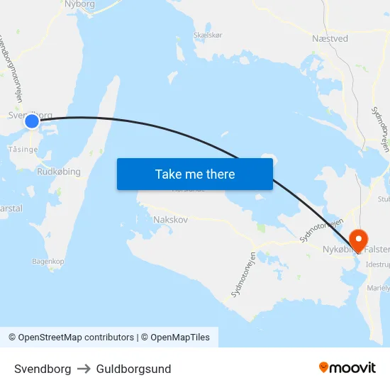 Svendborg to Guldborgsund map