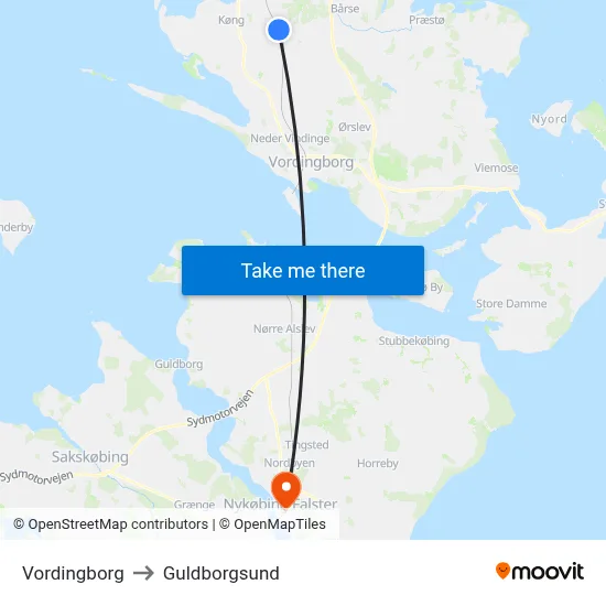 Vordingborg to Guldborgsund map