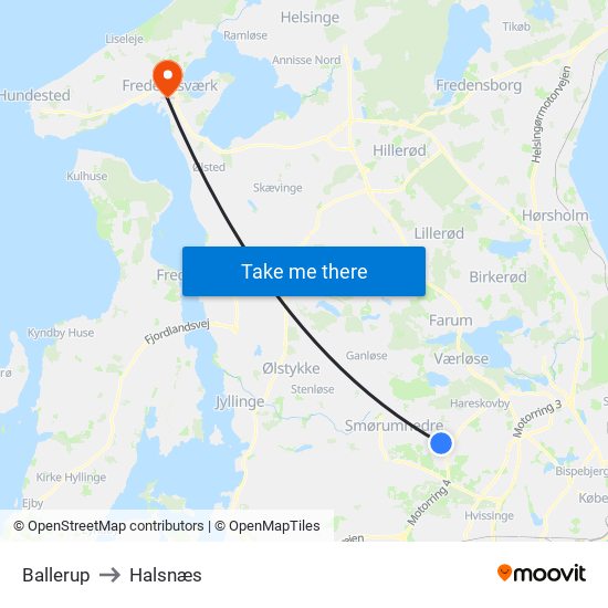 Ballerup to Halsnæs map