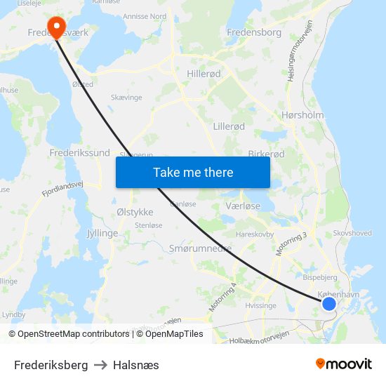 Frederiksberg to Halsnæs map