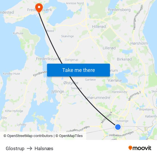 Glostrup to Halsnæs map