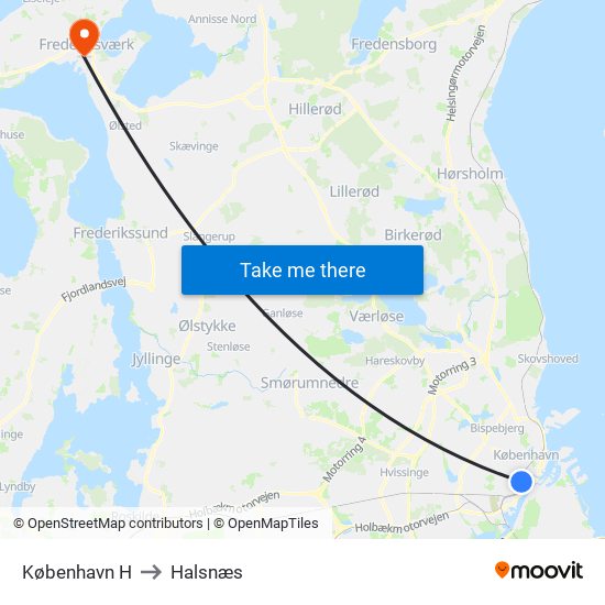 København H to Halsnæs map