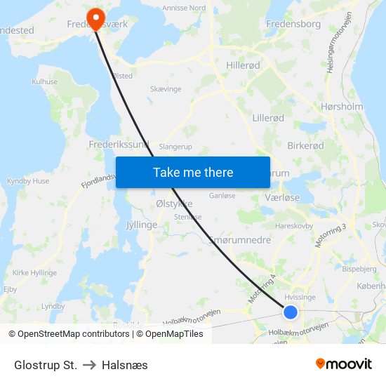 Glostrup St. to Halsnæs map