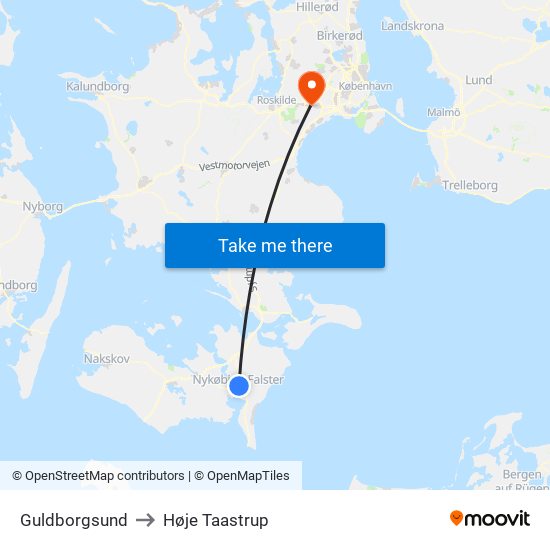 Guldborgsund to Høje Taastrup map