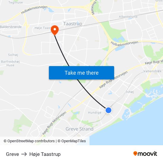 Greve to Høje Taastrup map