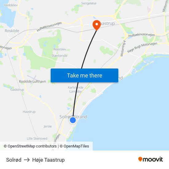Solrød to Høje Taastrup map