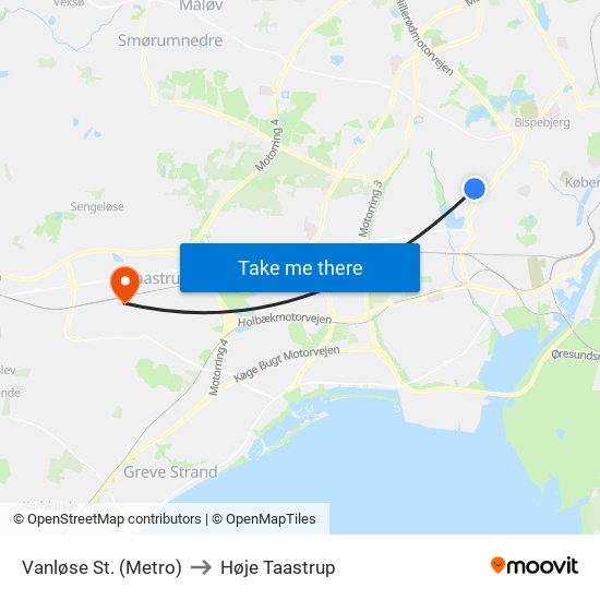 Vanløse St. (Metro) to Høje Taastrup map