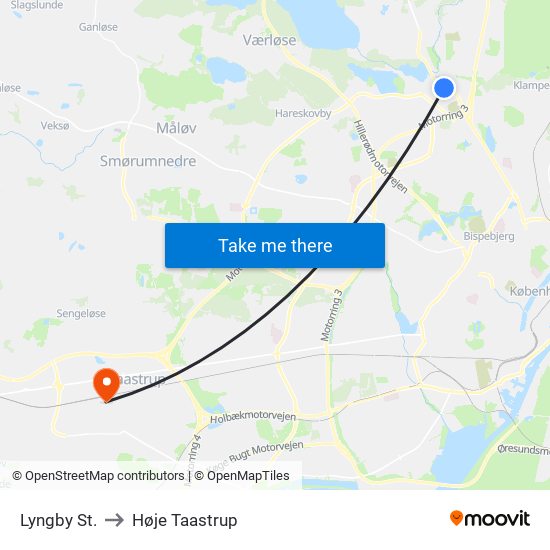 Lyngby St. to Høje Taastrup map