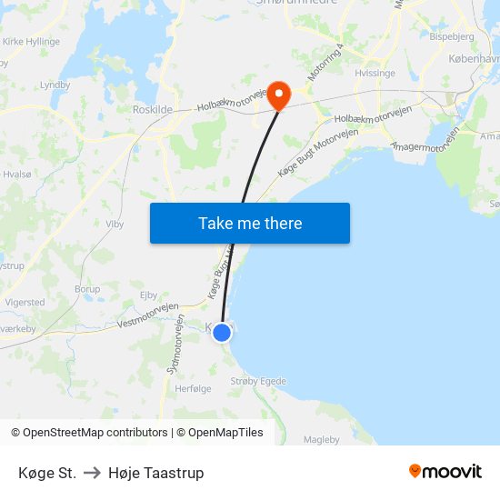 Køge St. to Høje Taastrup map
