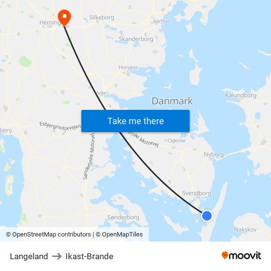 Langeland to Ikast-Brande map