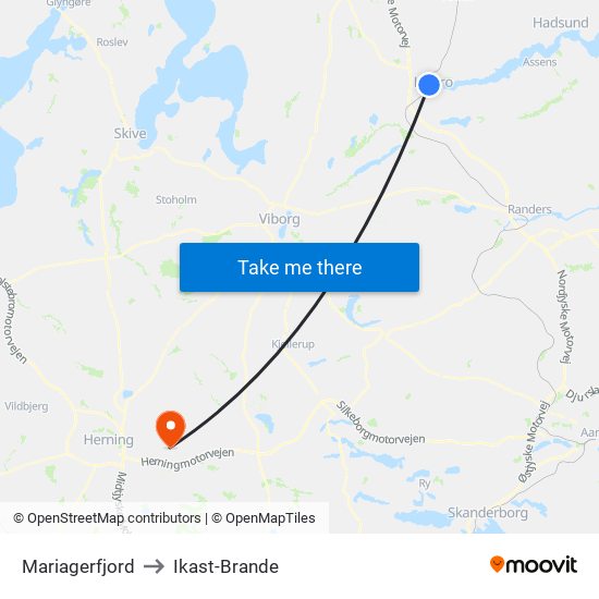 Mariagerfjord to Ikast-Brande map