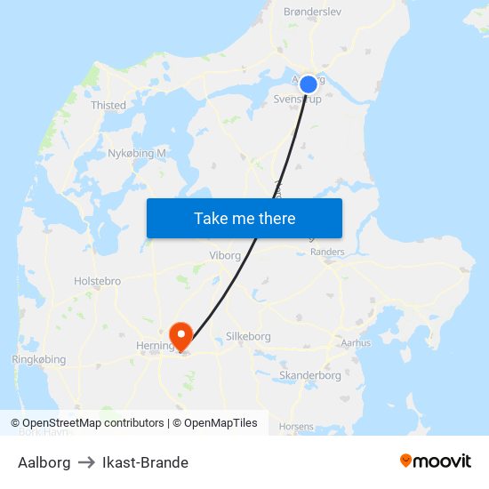 Aalborg to Ikast-Brande map