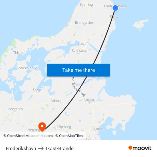 Frederikshavn to Ikast-Brande map