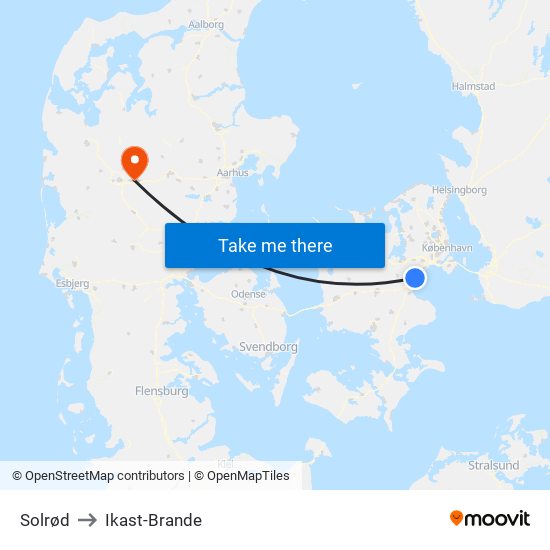 Solrød to Ikast-Brande map