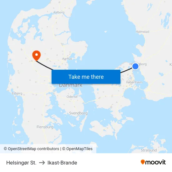 Helsingør St. to Ikast-Brande map