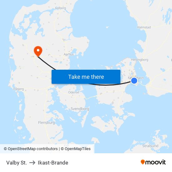 Valby St. to Ikast-Brande map