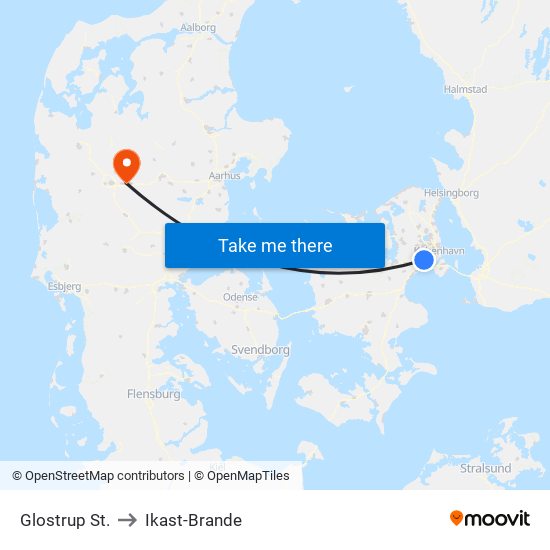 Glostrup St. to Ikast-Brande map