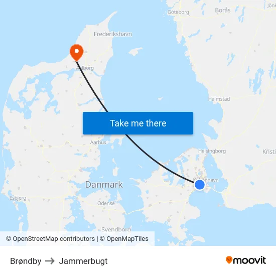Brøndby to Jammerbugt map