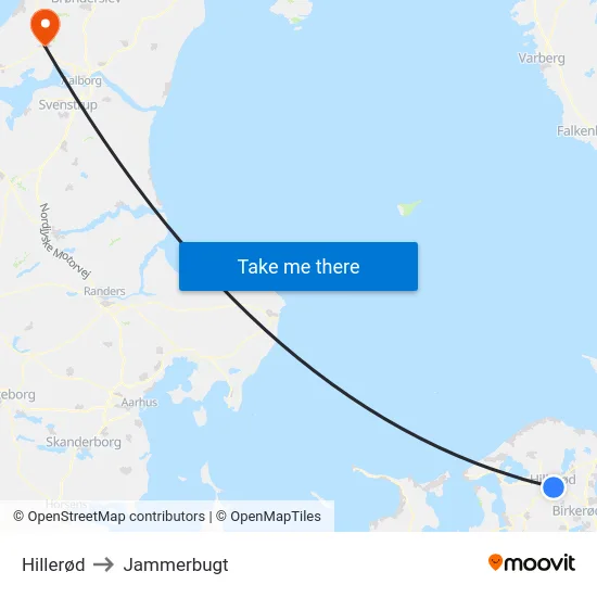 Hillerød to Jammerbugt map