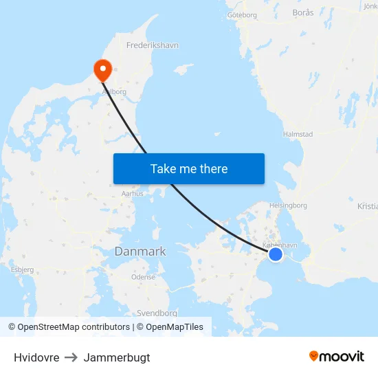 Hvidovre to Jammerbugt map