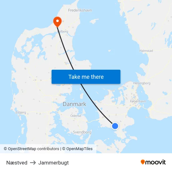 Næstved to Jammerbugt map