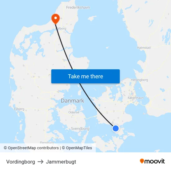 Vordingborg to Jammerbugt map
