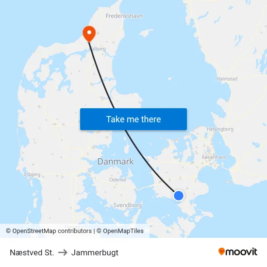 Næstved St. to Jammerbugt map