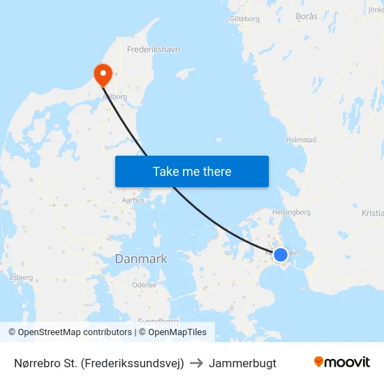 Nørrebro St. (Frederikssundsvej) to Jammerbugt map